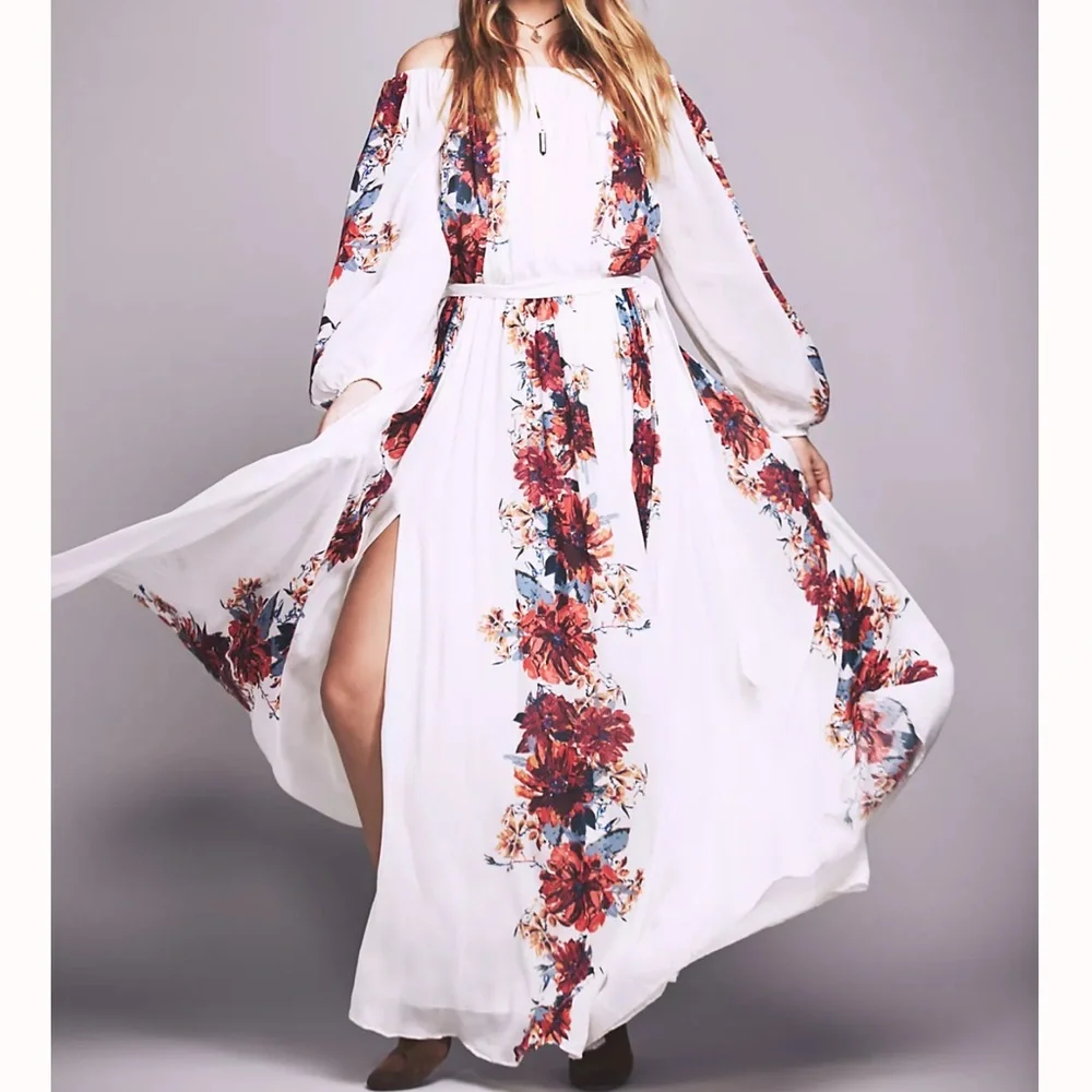 FREE PEOPLE Floral Bardot Printed Maxi Dress Boho Size S - Picture 2 of 11